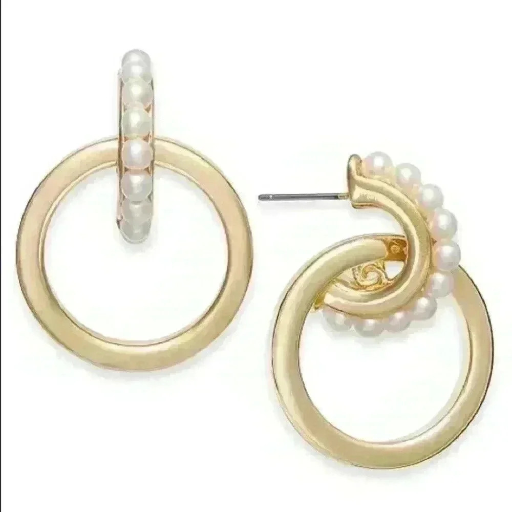 Alfani new Pearl Double Hoop Drop Earrings